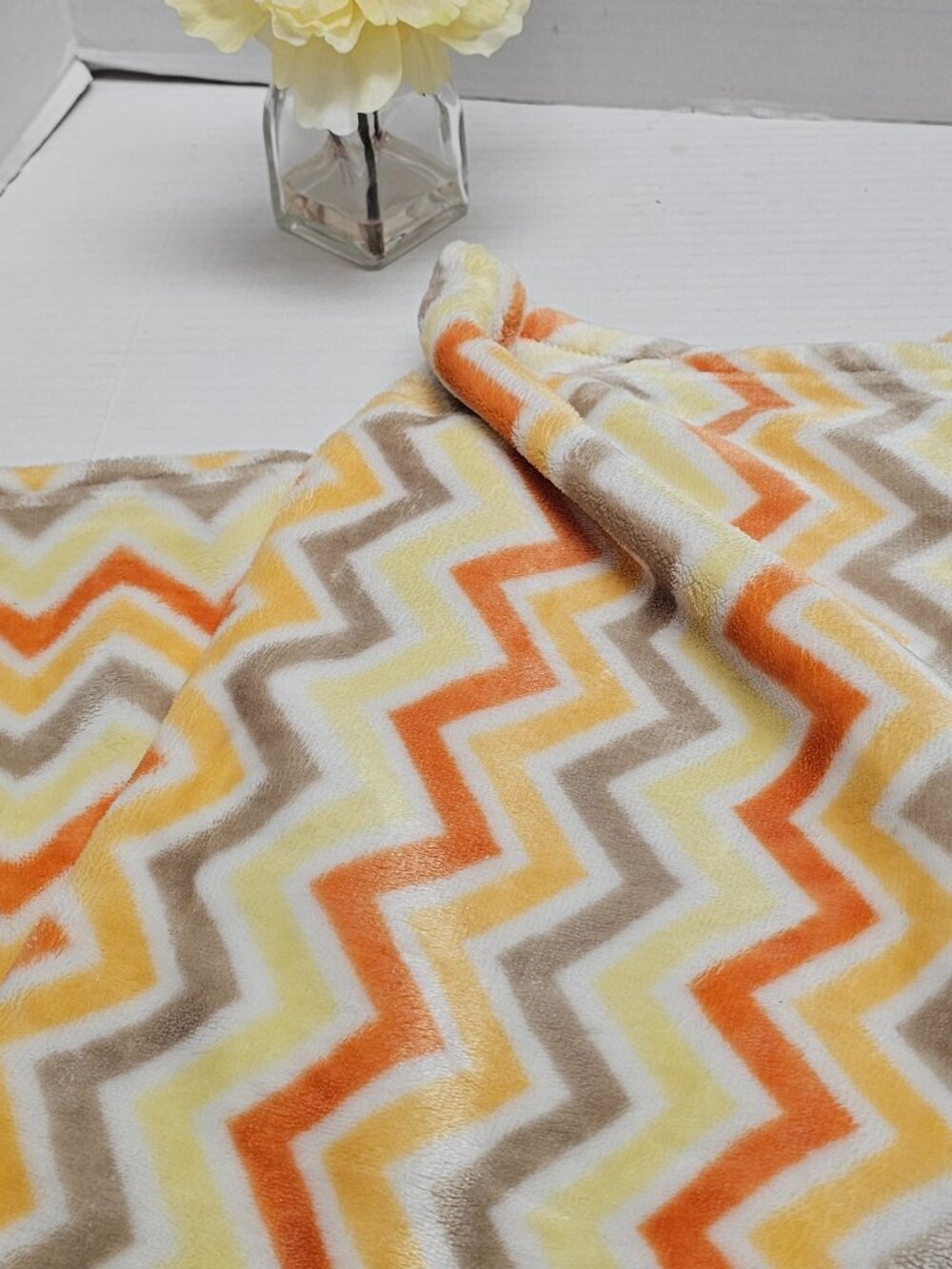 Little Miracles Baby Plush Soft Zig Zag Chevron Blanket Orange Muave Whi Colors